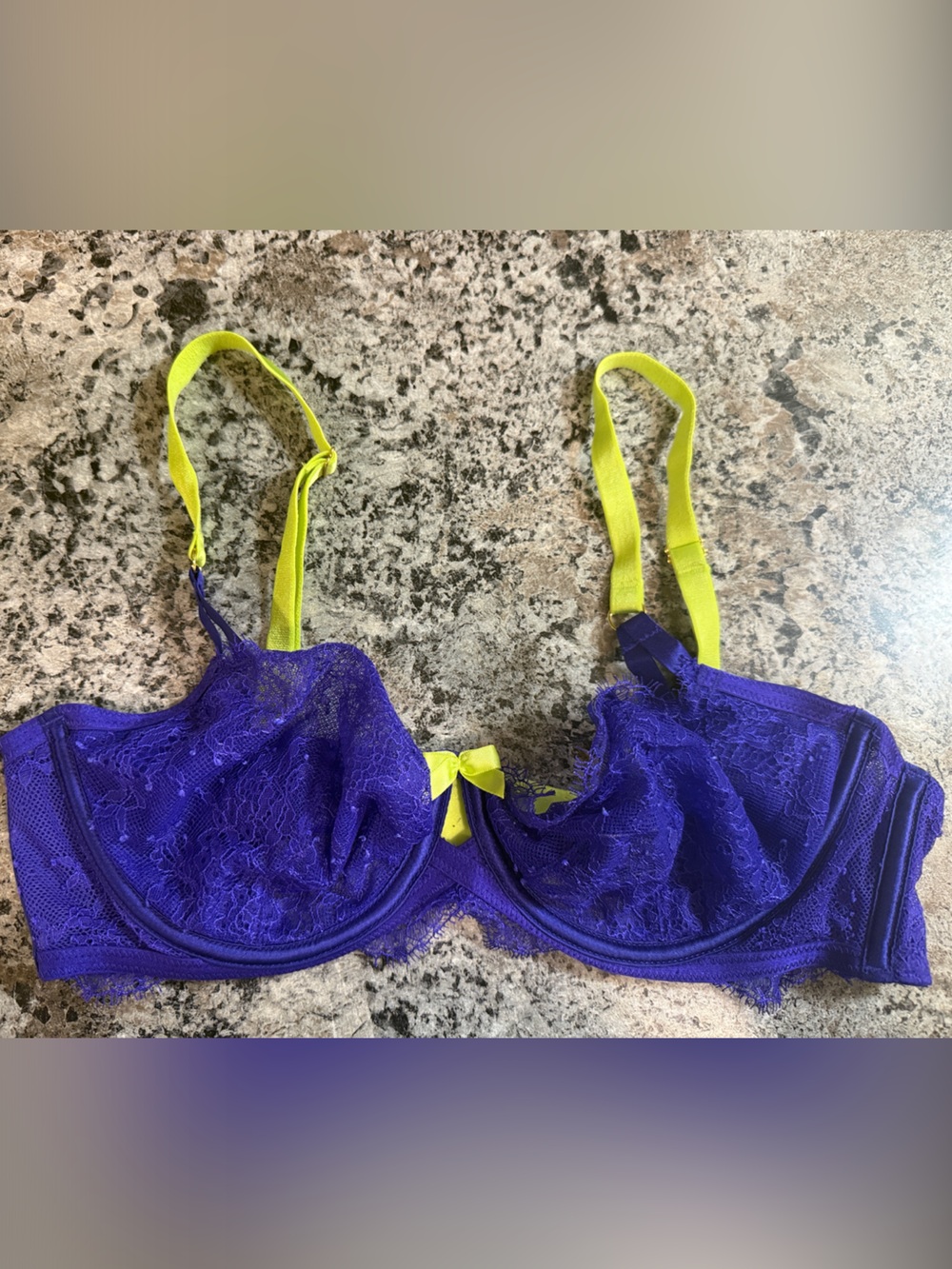 Victoria's Secret Purple Lace Underwire Bra with Yellow Accents